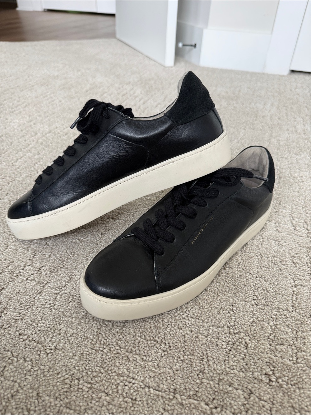 All Saints Black Leather Low-Top Sneakers with Cream Sole - Men